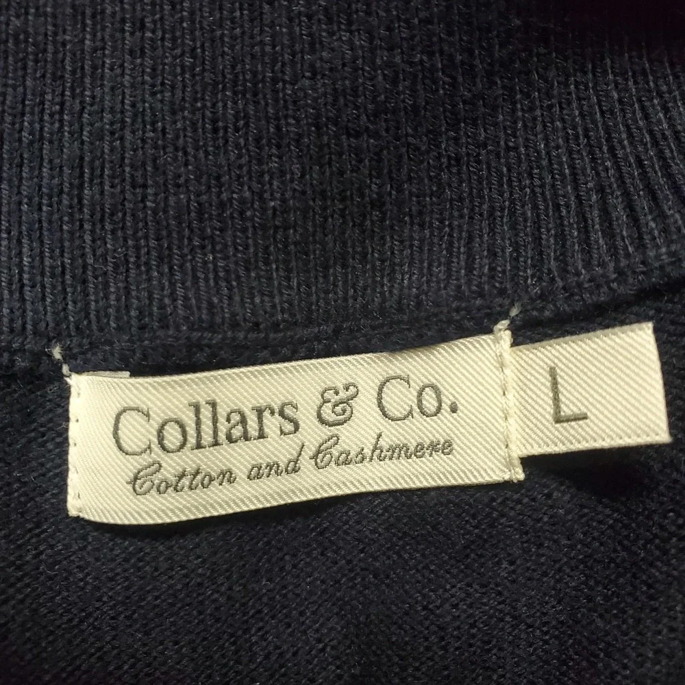 Collars & Co Mens Cotton Cashmere Zip Pullover Sweater Size L Blue Nautical